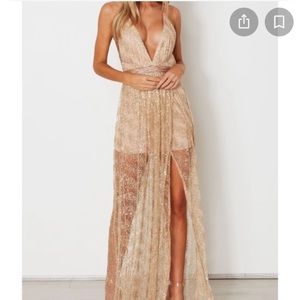 Brand New Akela Glitter Maxi Dress Gold